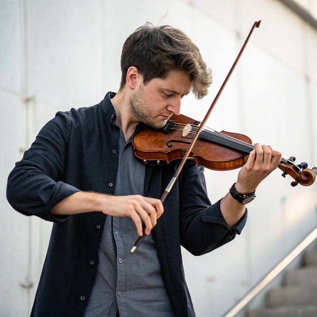 Lucas with a violin
