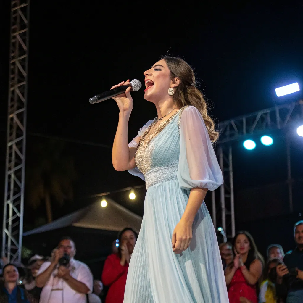 Maria singing on stage
